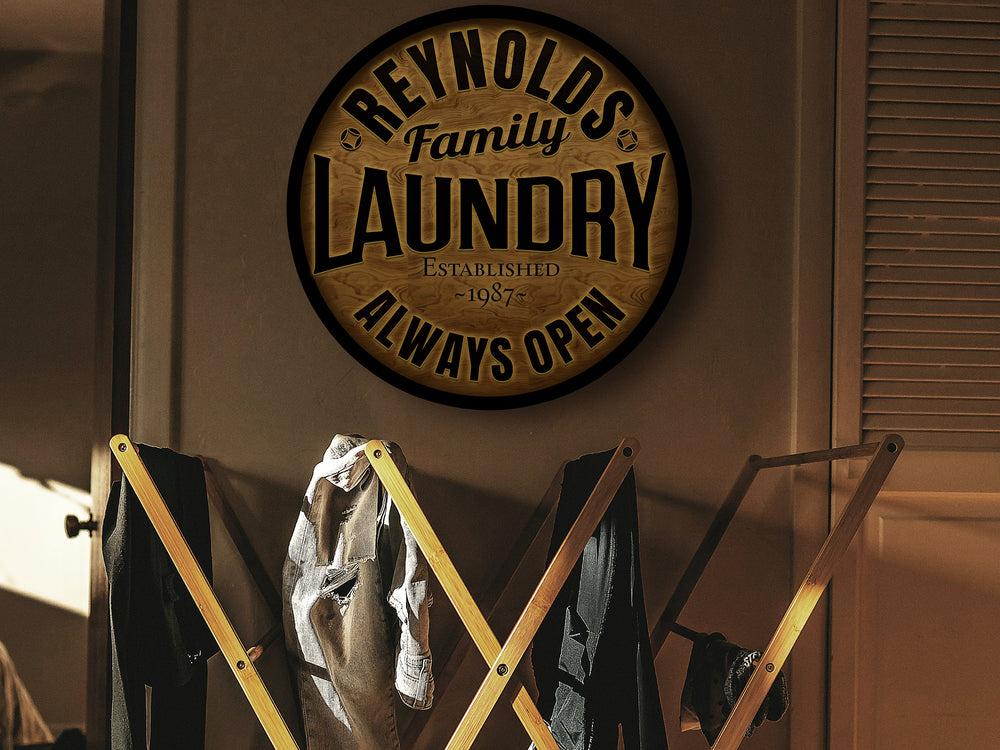 Round Metal Family Laundry Sign | Personalized Laundry Sign | Laundry Room Decor | Custom Laundry Sign | Customized Family Sign Gift