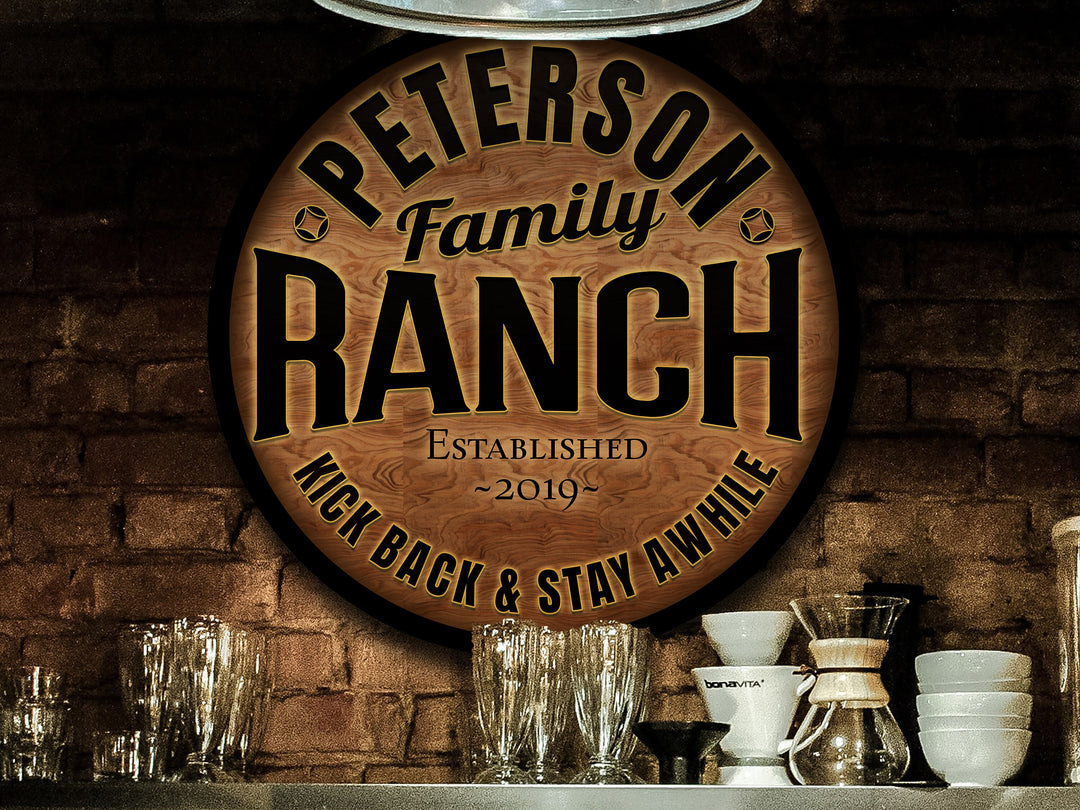 Round Metal Ranch Sign, Personalized Ranch Sign, Farmhouse Ranch Décor, Family Name Ranch Sign