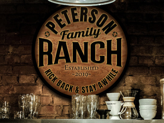 Round Metal Ranch Sign, Personalized Ranch Sign, Farmhouse Ranch Décor, Family Name Ranch Sign