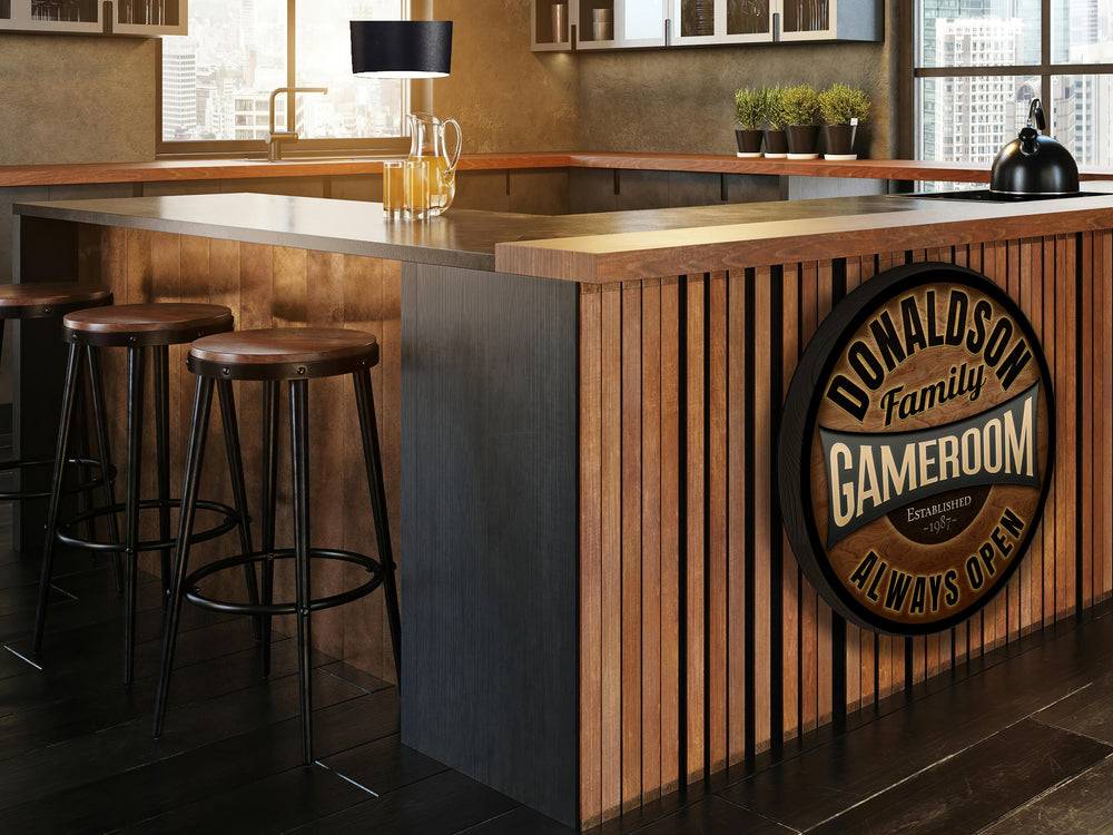 Rounbd Metal Basement Bar Sign | Round Metal Signs | Bar Décor | Round Family Name Sign | Custom Name Bar Sign | Customized Family Sign Gift