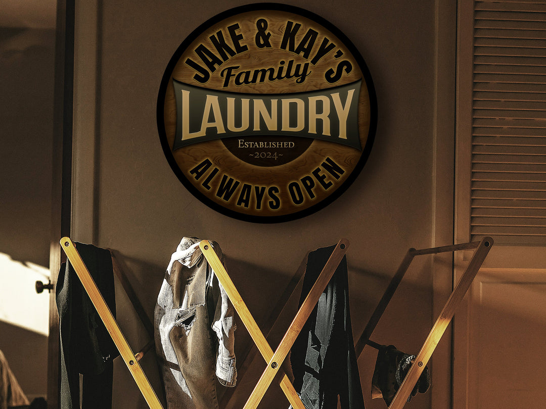 Round Metal Family Laundry Sign | Personalized Laundry Sign | Laundry Room Decor | Custom Laundry Sign | Customized Family Sign Gift