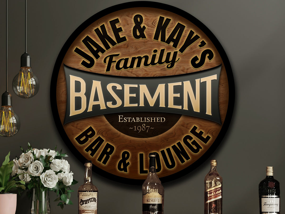 Round Metal Basement Bar Sign | Round Bar Signs | Round Bar Sign | Family Name Sign | Custom Name Bar Sign | Customized Family Sign Gift