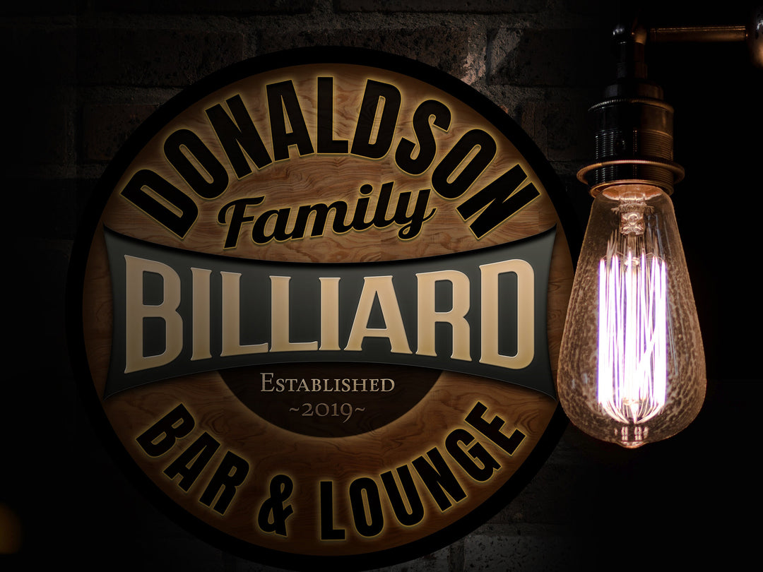 Round Metal Billiards Sign | Round Metal Signs | Bar Décor | Matal Family Name Sign | Custom Name Bar Sign | Customized Family Sign Gift