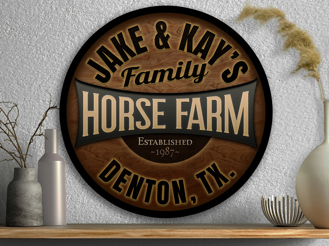Round Metal Horse Farm Sign | Personalized Horse Farm Sign | Horse Farm Decor | Custom Horse Sign | Customized Family Sign Gift
