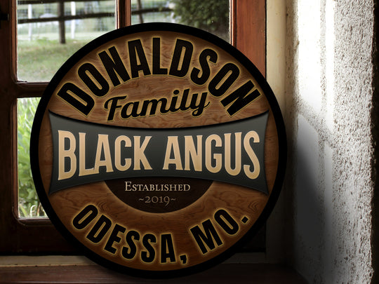 Round Metal Black Angus Cattle Sign | Personalized Black Angus Sign | Cattle Farm Decor | Custom Cattle Sign | Customized Family Sign Gift