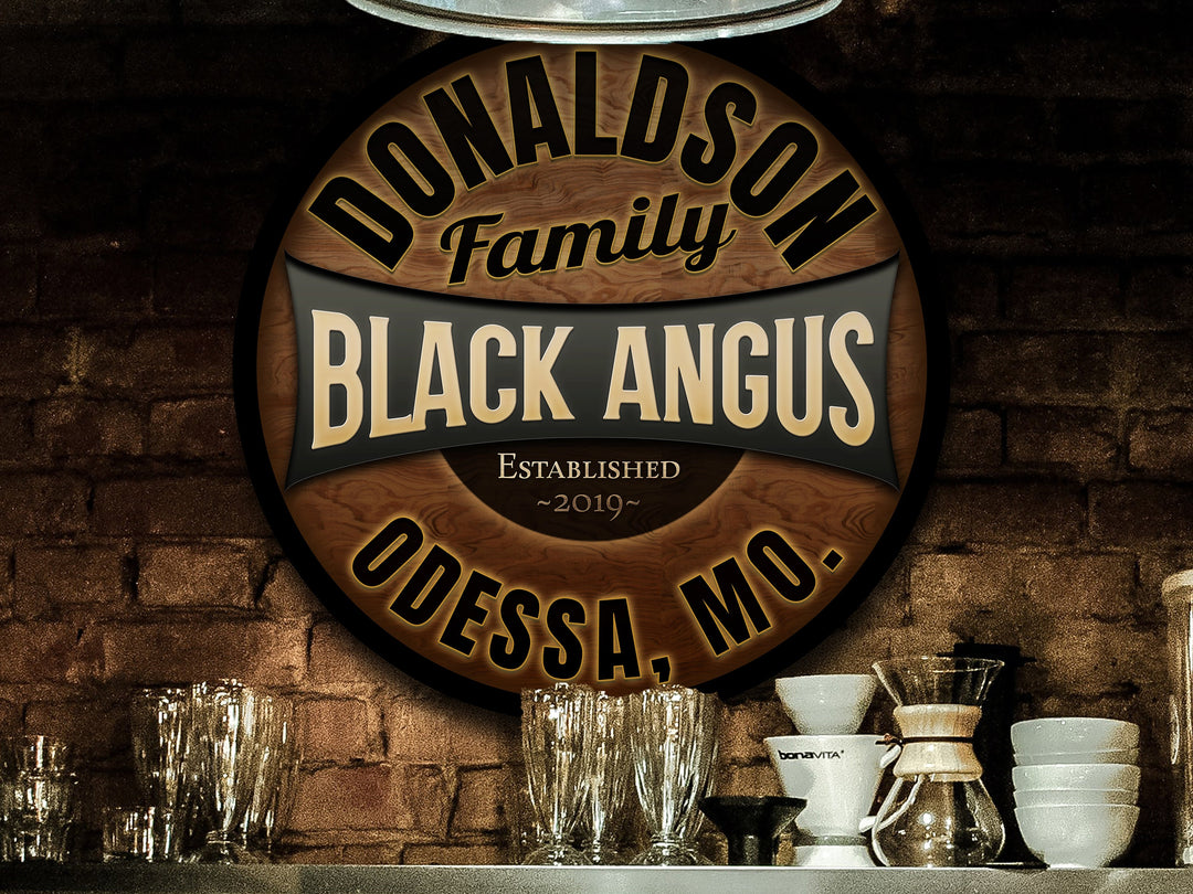 Round Metal Black Angus Cattle Sign | Personalized Black Angus Sign | Cattle Farm Decor | Custom Cattle Sign | Customized Family Sign Gift
