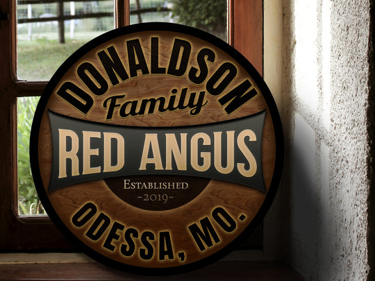 Round Metal Red Angus Cattle Sign | Personalized Red Angus Farm Sign | Cattle Farm Decor | Custom Cattle Sign | Customized Family Sign Gift