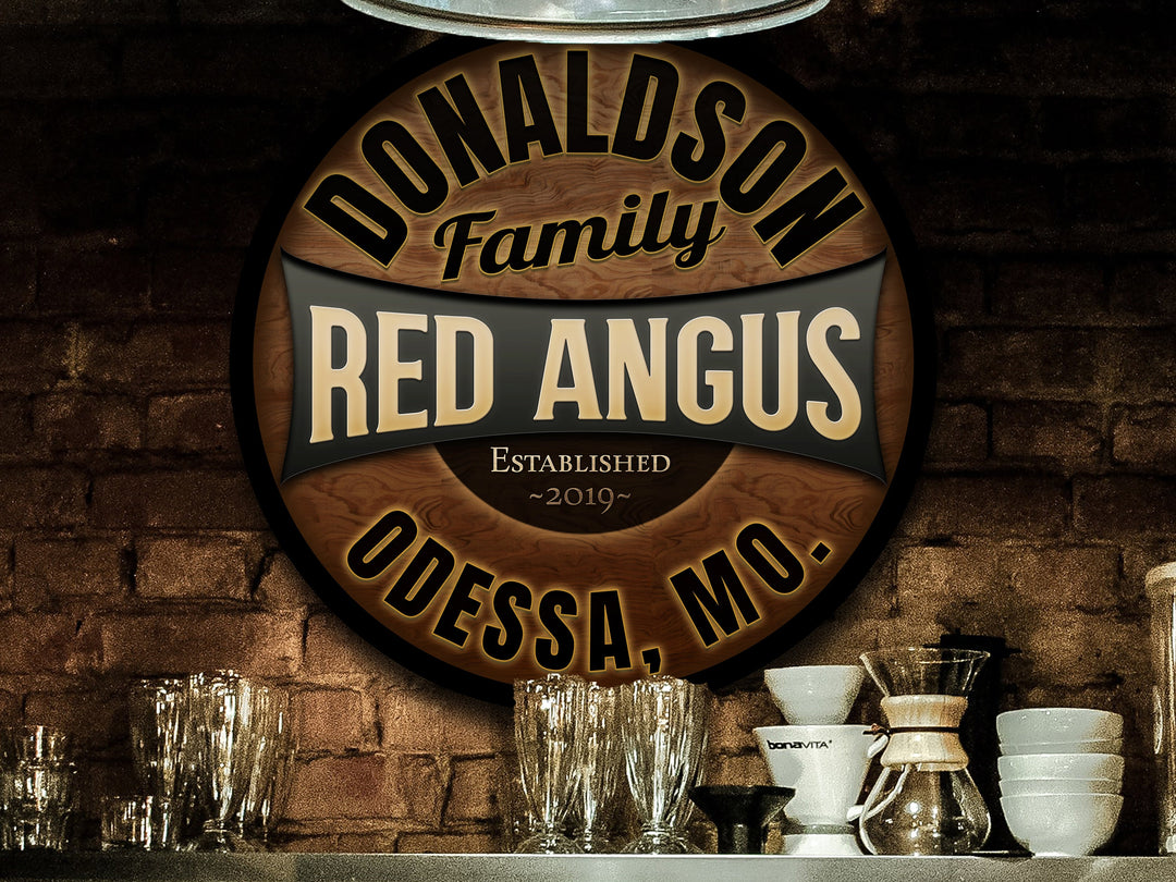 Round Metal Red Angus Cattle Sign | Personalized Red Angus Farm Sign | Cattle Farm Decor | Custom Cattle Sign | Customized Family Sign Gift