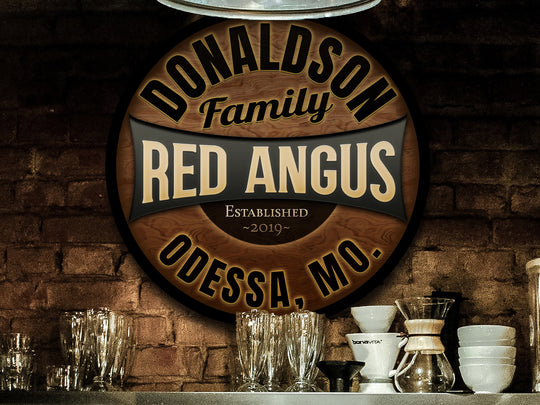 Round Metal Red Angus Cattle Sign | Personalized Red Angus Farm Sign | Cattle Farm Decor | Custom Cattle Sign | Customized Family Sign Gift