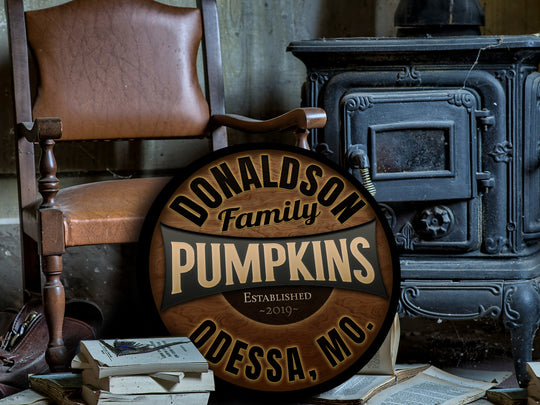 Round Metal Family Pumpkin Farm Sign | Personalized Pumpkin Sign | Fall Pumpkin Decor | Custom Pumpkin Sign | Customized Family Sign Gift