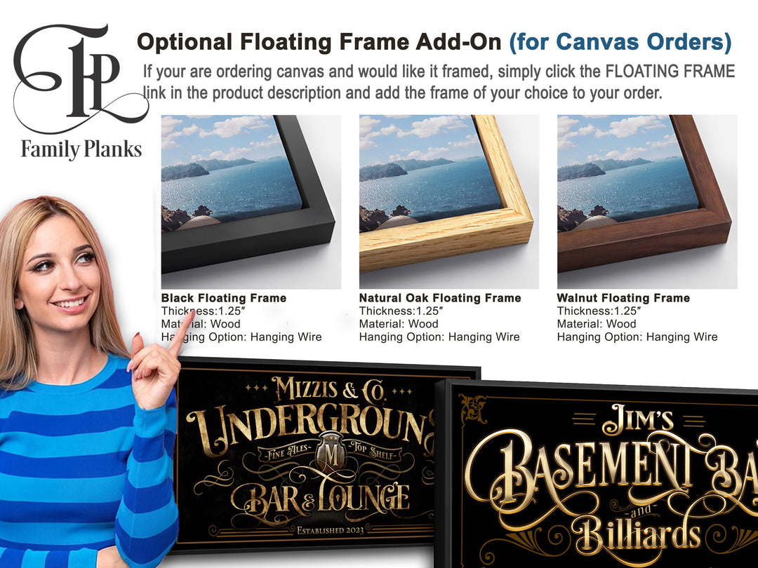 a woman standing next to a picture frame