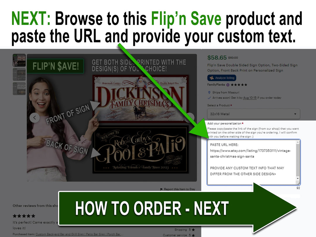 Flip'n Save Double Sided Sign Option, Two-Sided Sign Option, Front Back Print on Personalized Sign