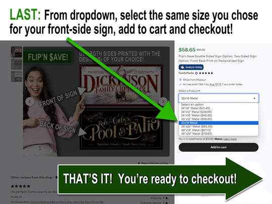 Flip'n Save Double Sided Sign Option, Two-Sided Sign Option, Front Back Print on Personalized Sign