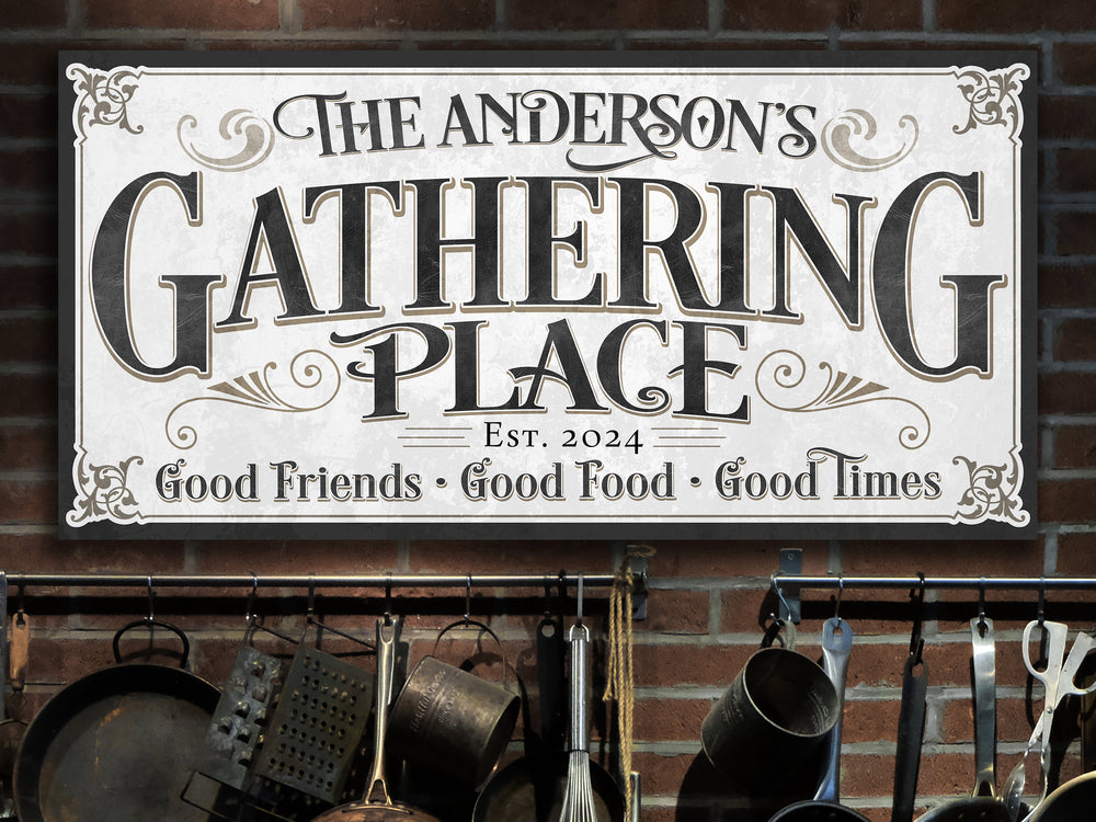 Vintage Gathering Place Sign, Personalized Gathering Place, Large Canvas Gathering Place, Family Name Gathering Place Wall Decor