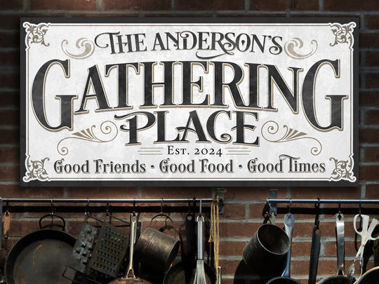 Vintage Gathering Place Sign, Personalized Gathering Place, Large Canvas Gathering Place, Family Name Gathering Place Wall Decor
