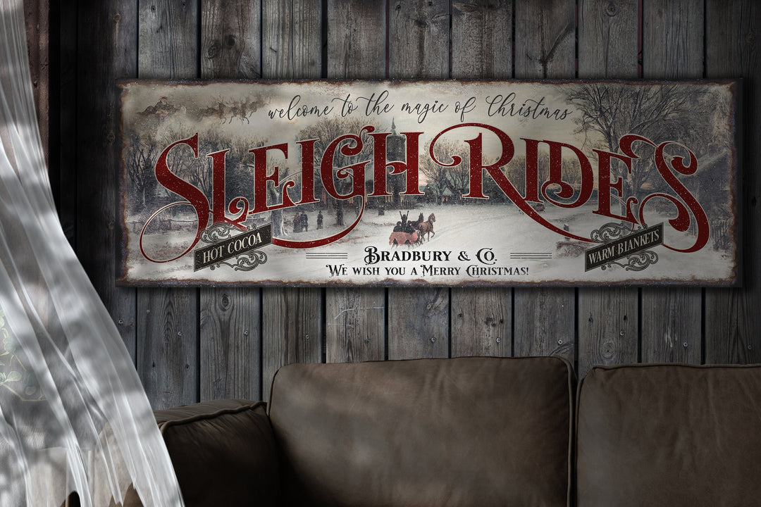 Personalized Sleigh Rides Christmas Sign | Magic of Christmas Sign | Santa Sleigh Christmas Sign | Large Christmas Sign | Large Metal Sign