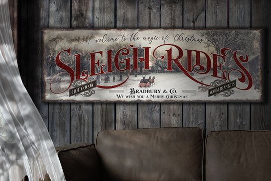 Personalized Sleigh Rides Christmas Sign | Magic of Christmas Sign | Santa Sleigh Christmas Sign | Large Christmas Sign | Large Metal Sign