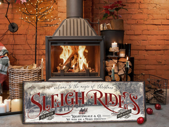 Personalized Sleigh Rides Christmas Sign | Magic of Christmas Sign | Santa Sleigh Christmas Sign | Large Christmas Sign | Large Metal Sign