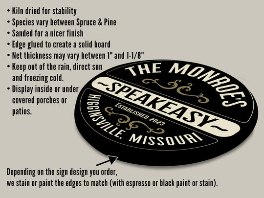 Solid Wood Speakeasy Bar Sign, Personalized Speakeasy Sign, Bar Décor, Customized Family Bar Sign