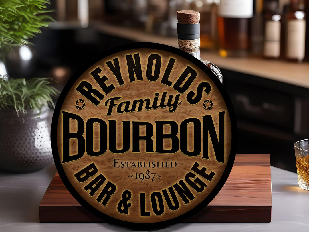 Personalized, Round, Wooden Bourbon Bar Sign