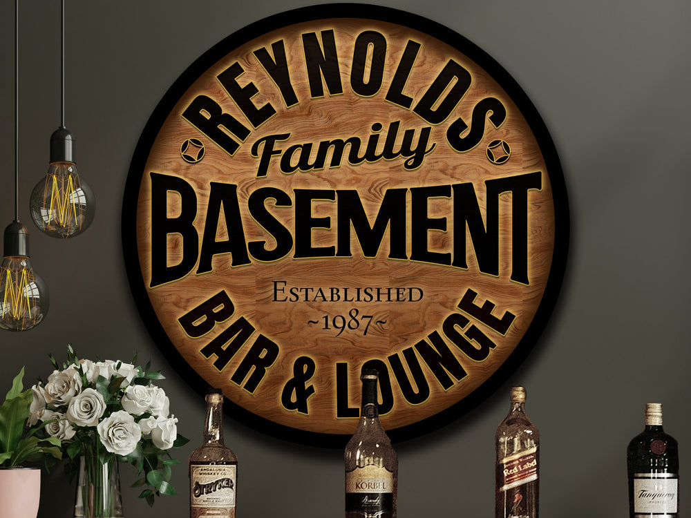 Solid Metal Basement Bar Sign | Round Metal Signs | Bar Décor | Metal Family Name Sign | Custom Name Bar Sign | Customized Family Sign Gift
