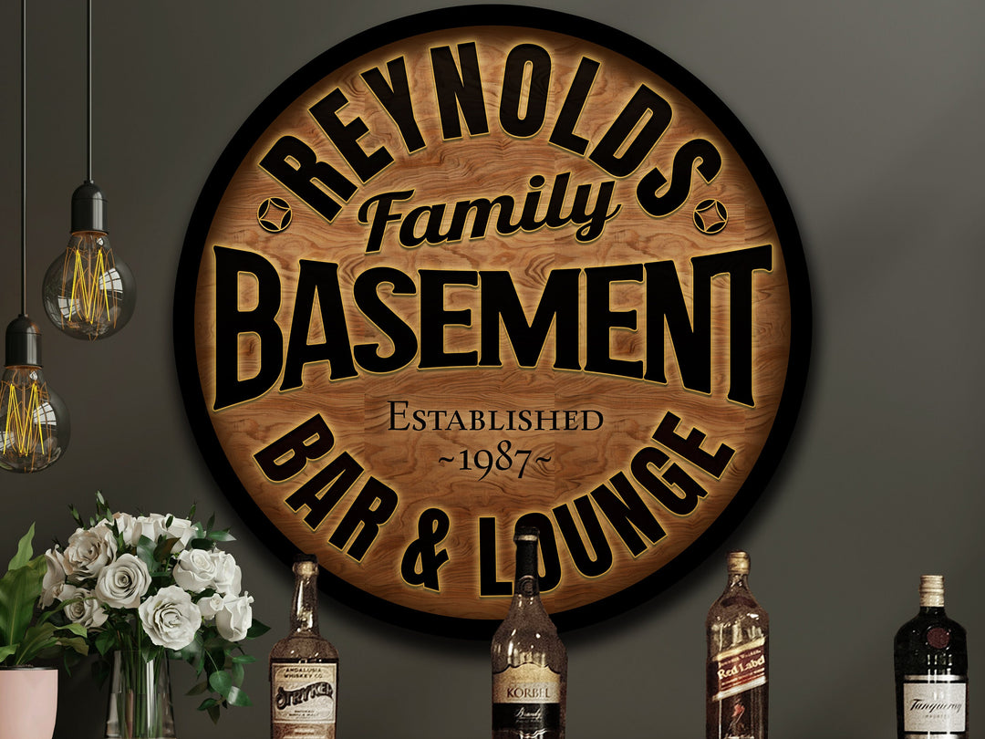Solid Metal Basement Bar Sign | Round Metal Signs | Bar Décor | Metal Family Name Sign | Custom Name Bar Sign | Customized Family Sign Gift