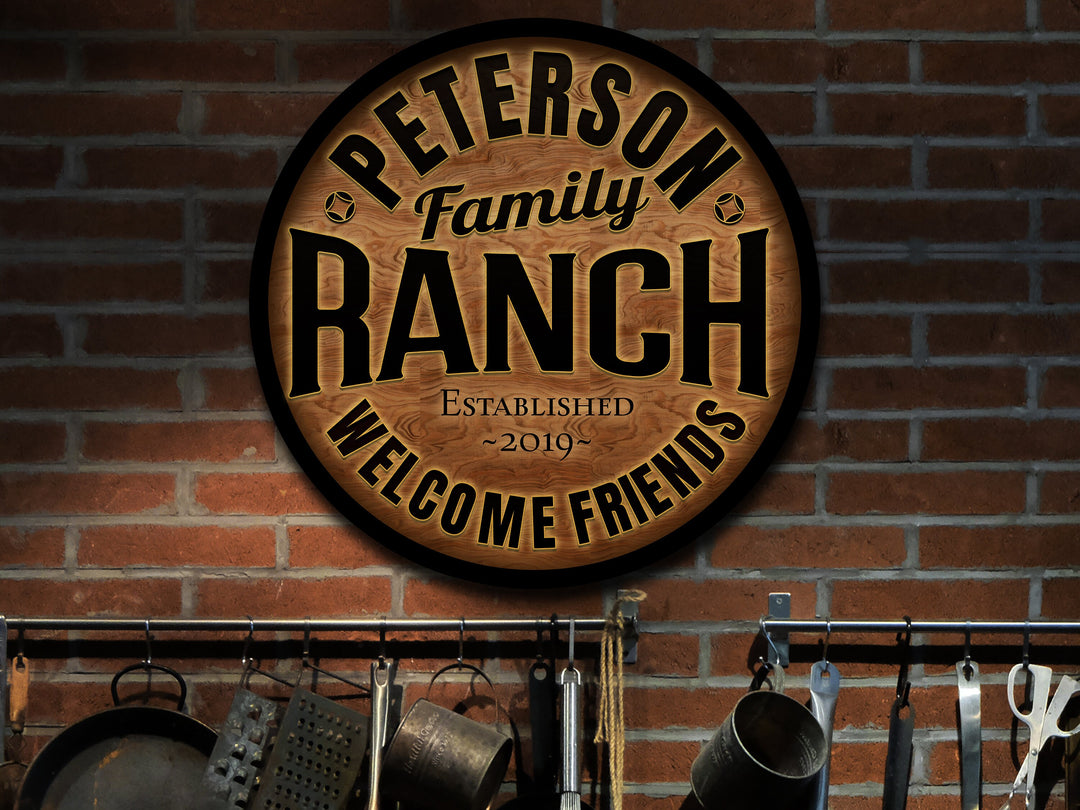 Round Metal Ranch Sign, Personalized Ranch Sign, Farmhouse Ranch Décor, Family Name Ranch Sign