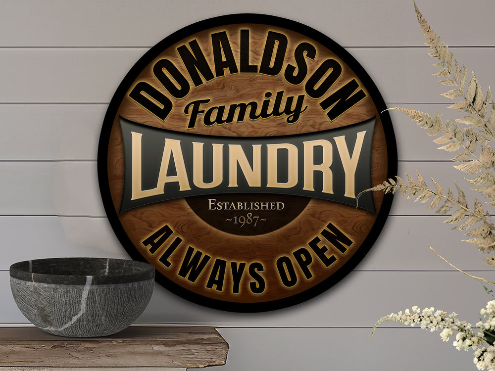 Round Metal Family Laundry Sign | Personalized Laundry Sign | Laundry Room Decor | Custom Laundry Sign | Customized Family Sign Gift