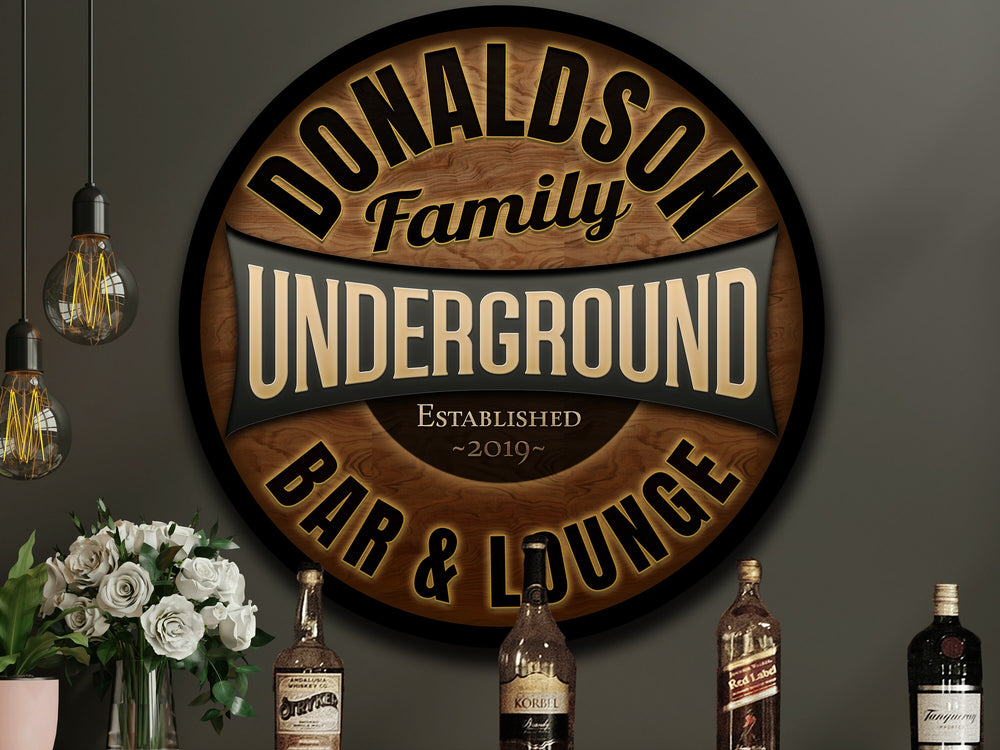 Round Metal Underground Bar Sign | Basement Bar Signs | Metal Bar Décor | Family Name Sign | Metal Bar Sign | Customized Family Sign Gift