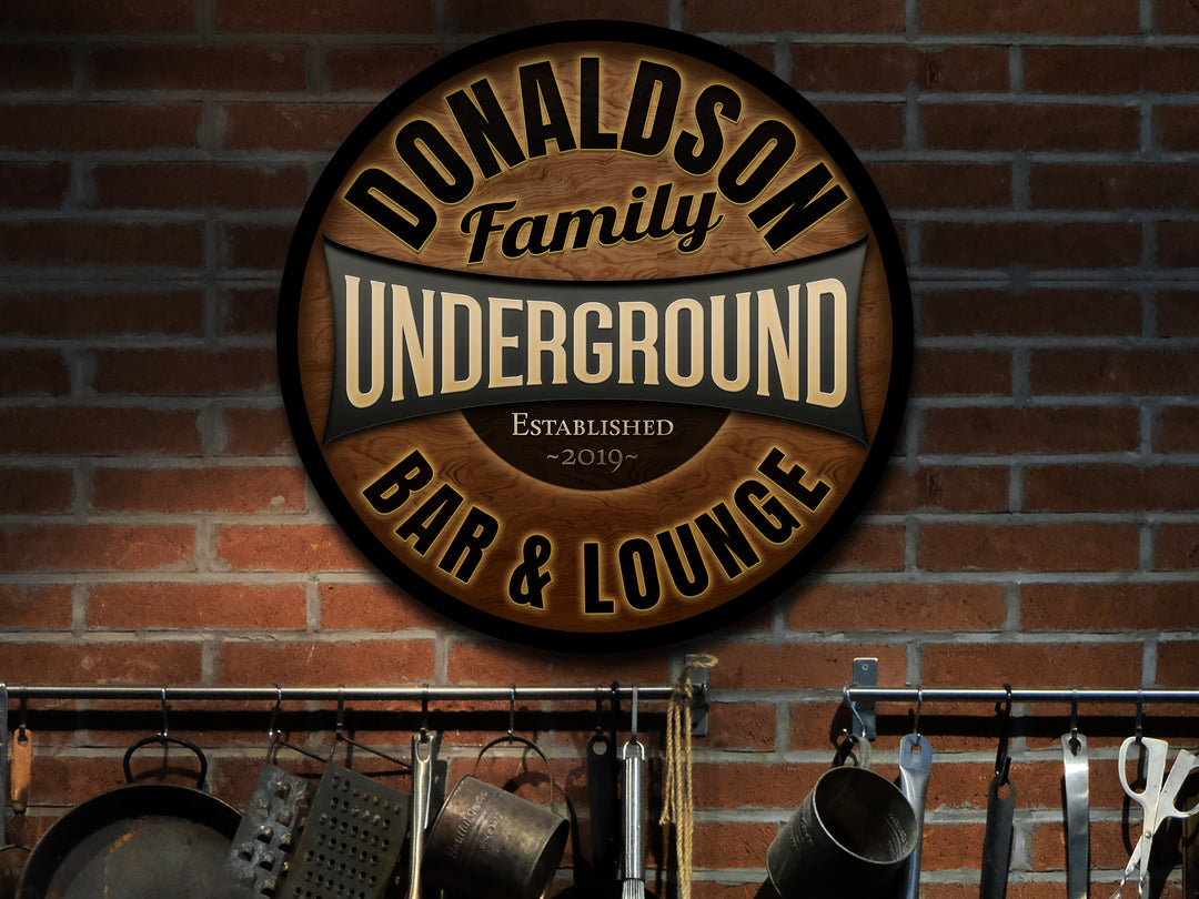 Round Metal Underground Bar Sign | Basement Bar Signs | Metal Bar Décor | Family Name Sign | Metal Bar Sign | Customized Family Sign Gift