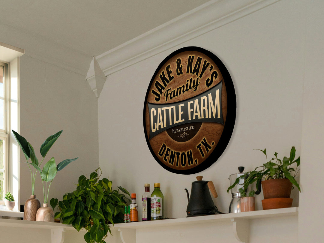 Round Metal Cattle Farm Sign | Personalized Cattle Farm Sign | Cattle Farm Decor | Custom Cattle Sign | Customized Family Sign Gift
