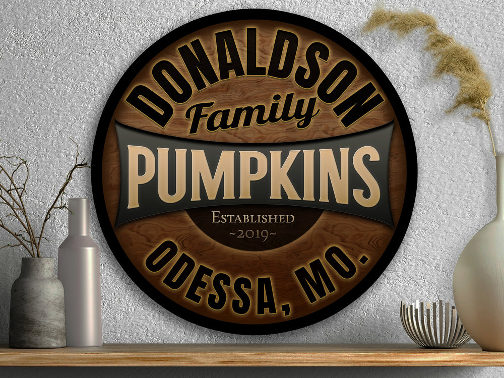 Round Metal Family Pumpkin Farm Sign | Personalized Pumpkin Sign | Fall Pumpkin Decor | Custom Pumpkin Sign | Customized Family Sign Gift