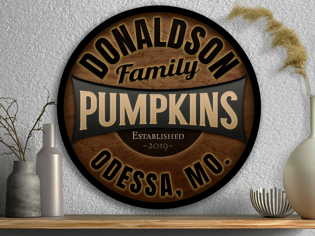 Round Metal Family Pumpkin Farm Sign | Personalized Pumpkin Sign | Fall Pumpkin Decor | Custom Pumpkin Sign | Customized Family Sign Gift