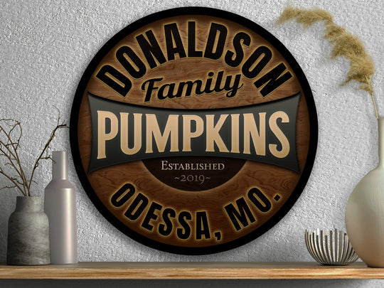 Round Metal Family Pumpkin Farm Sign | Personalized Pumpkin Sign | Fall Pumpkin Decor | Custom Pumpkin Sign | Customized Family Sign Gift