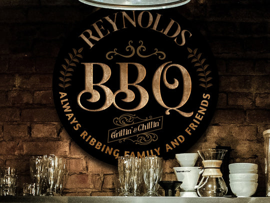 Personalized Round, Metal BBQ Sign | Family Grill Sign | Backyard Grill Sign | Patio BBQ Pit | Round Metal BBQ Sign | Metal Patio Sign