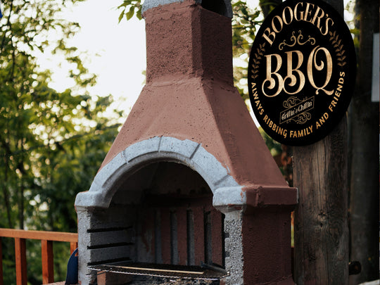Personalized Round, Metal BBQ Sign | Family Grill Sign | Backyard Grill Sign | Patio BBQ Pit | Round Metal BBQ Sign | Metal Patio Sign