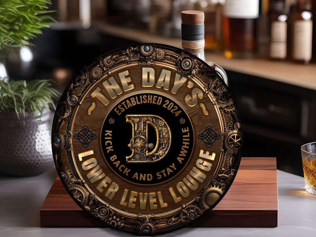 Personalized Steampunk Bar Sign | Round Metal Lower Level Bar Sign | Family Basement Bar Sign | Round Metal Steampunk Sign | Metal Bar Sign