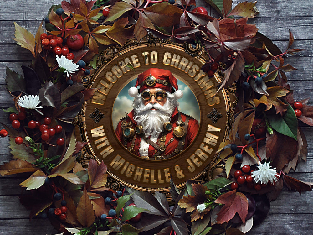 Personalized Steampunk Christmas Sign | Round Metal Santa Clause Sign | Family Christmas Sign | Round Steampunk Sign | Metal Christmas Sign