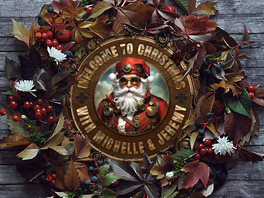 Personalized Steampunk Christmas Sign | Round Metal Santa Clause Sign | Family Christmas Sign | Round Steampunk Sign | Metal Christmas Sign