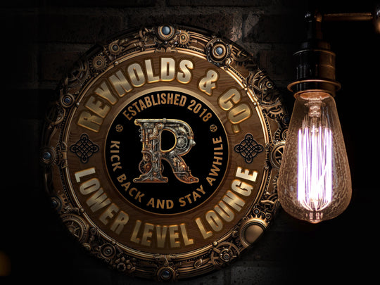 Personalized Steampunk Bar Sign | Round Metal Lower Level Bar Sign | Family Basement Bar Sign | Round Metal Steampunk Sign | Metal Bar Sign