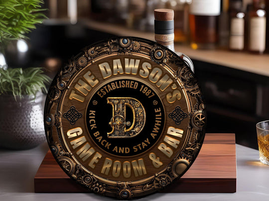 Personalized Steampunk Game Room Sign onr Round Metal