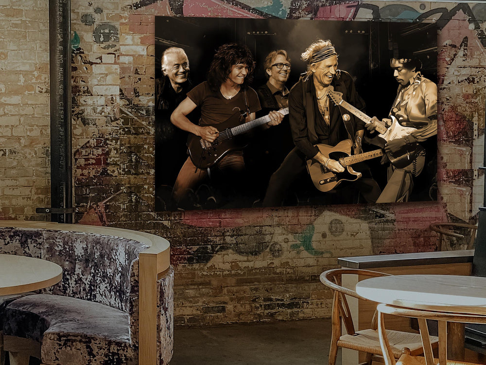 Rock Legends Sign Art, Jimmy Page Painting, Eddie Van Halen Painting, Jimi Hendrix Painting, Keith Richards Painting, Eric Clapton Painting