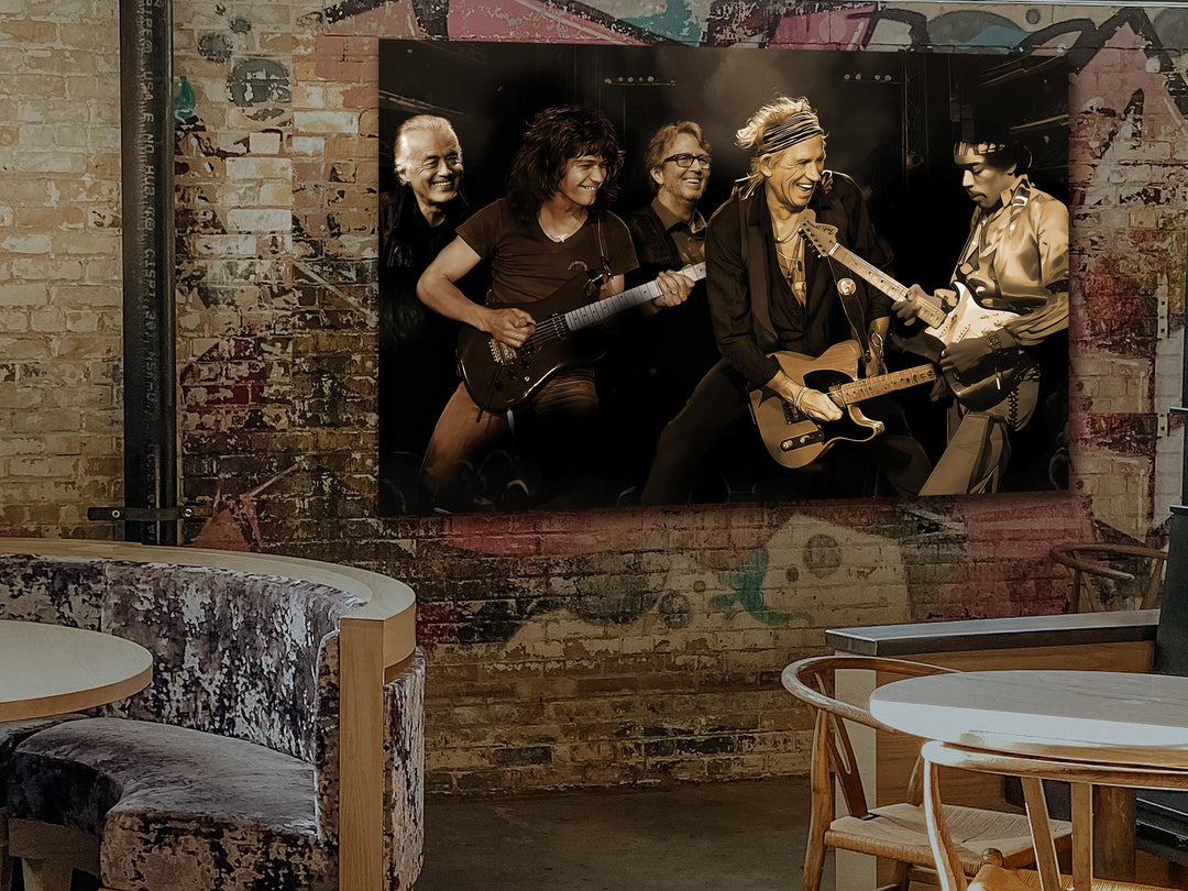 Rock Legends Sign Art, Jimmy Page Painting, Eddie Van Halen Painting, Jimi Hendrix Painting, Keith Richards Painting, Eric Clapton Painting