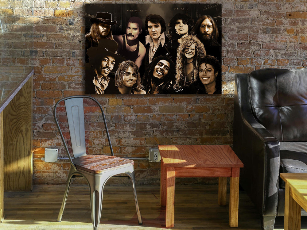 Rock Legends, Ronnie Van Zant, Freddie Mercury, Elvis Presley, Morrison, Lennon, Hendrix, Cobain, Marley, Janis Joplin and Michael Jackson