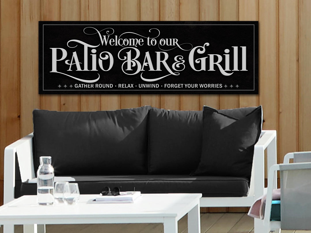 Off-White Patio Bar & Grill Sign