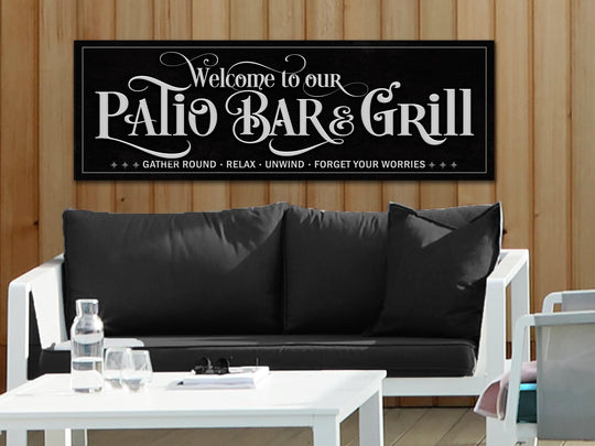 Off-White Patio Bar & Grill Sign