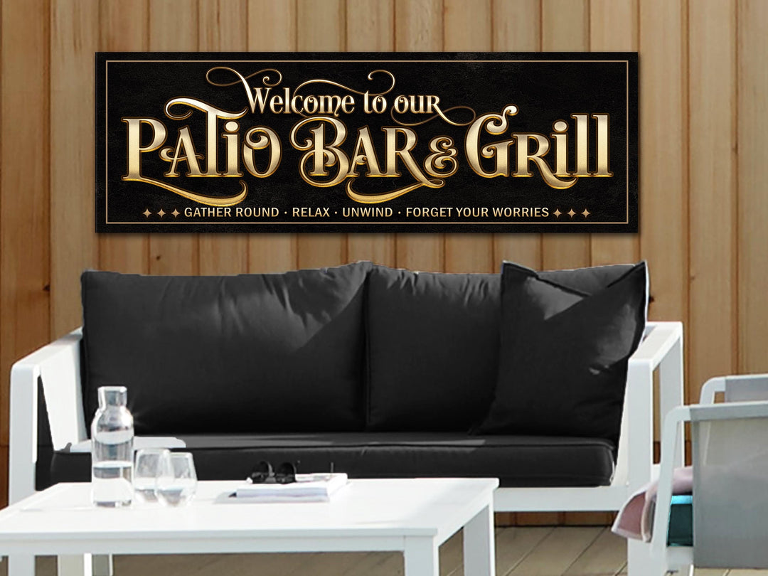 Vintage Gold Patio Bar & Grill Sign