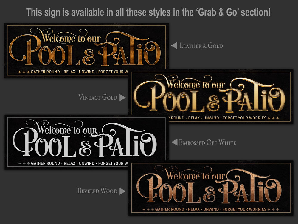 Grab'n Go Pool and Patio Sign | Ready-Made Pool and Patio Sign | Ready to Ship Pool and Patio Sign | Off-White Pool and Patio Sign