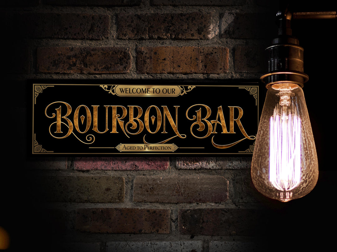 Grab'n Go Bourbon Bar Sign | Ready-Made Bourbon Bar Sign | Ready to Ship Bourbon Bar Sign | Vintage Faux Leather & Gold Bourbon Bar Sign