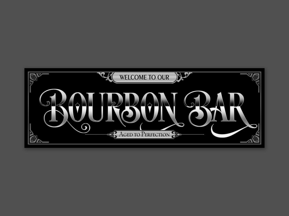 Grab'n Go Bourbon Bar Sign | Ready-Made Bourbon Bar Sign | Ready to Ship Bourbon Bar Sign | Vintage Chrome Bourbon Bar Sign